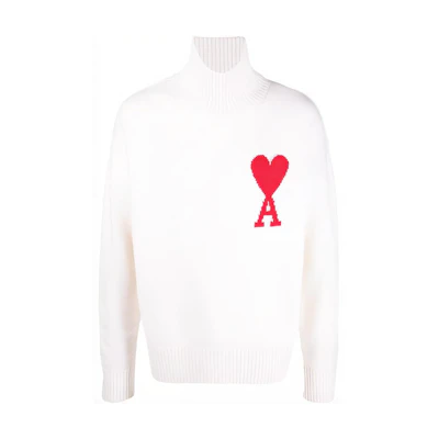 AMI Paris FW22 Unisex White Heart Wool Turtleneck Sweater. BFUKS402018-154