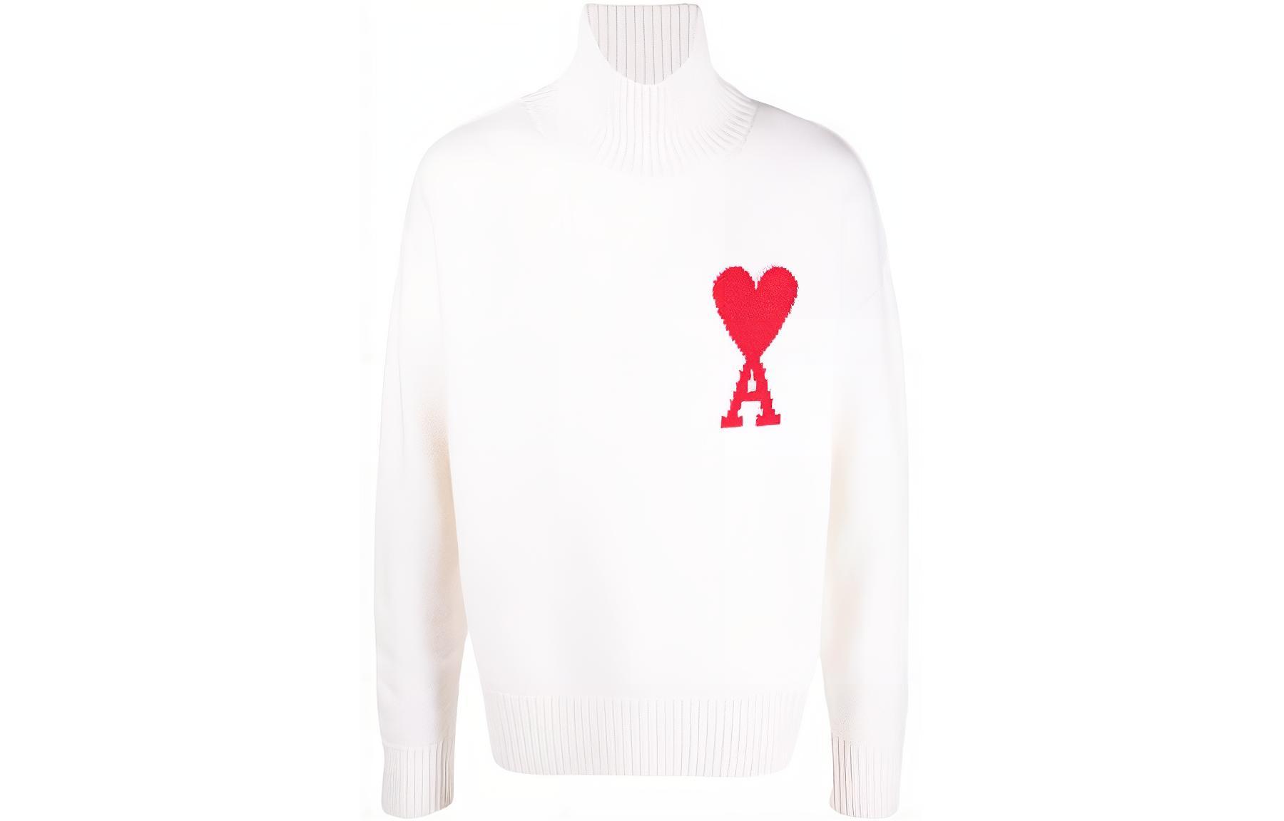 AMI Paris FW22 Unisex White Heart Wool Turtleneck Sweater. BFUKS402018-154 圖 2
