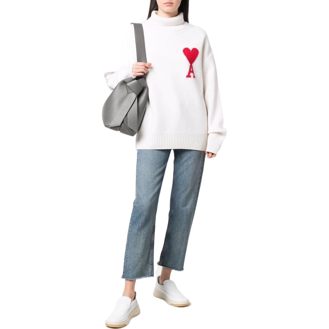 AMI Paris FW22 Unisex White Heart Wool Turtleneck Sweater. BFUKS402018-154 圖 4