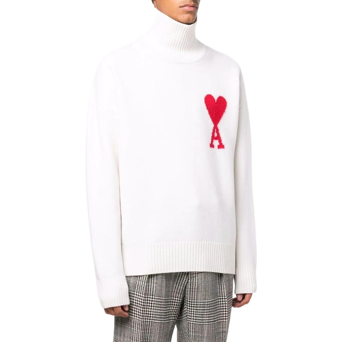 AMI Paris FW22 Unisex White Heart Wool Turtleneck Sweater. BFUKS402018-154 圖 5
