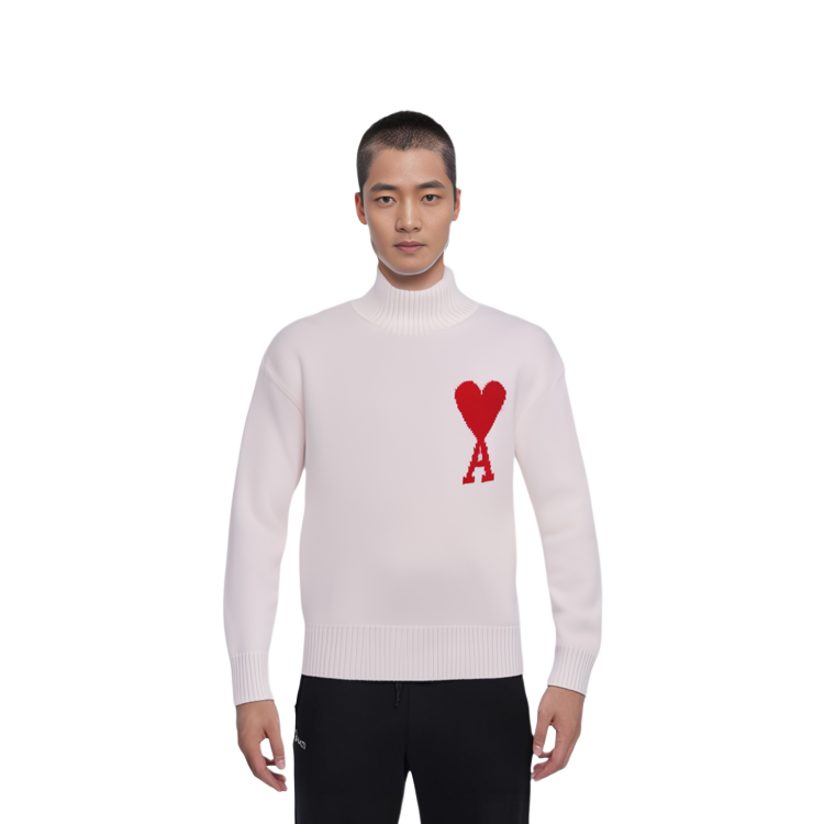 AMI Paris FW22 Unisex White Heart Wool Turtleneck Sweater. BFUKS402018-154 圖 6