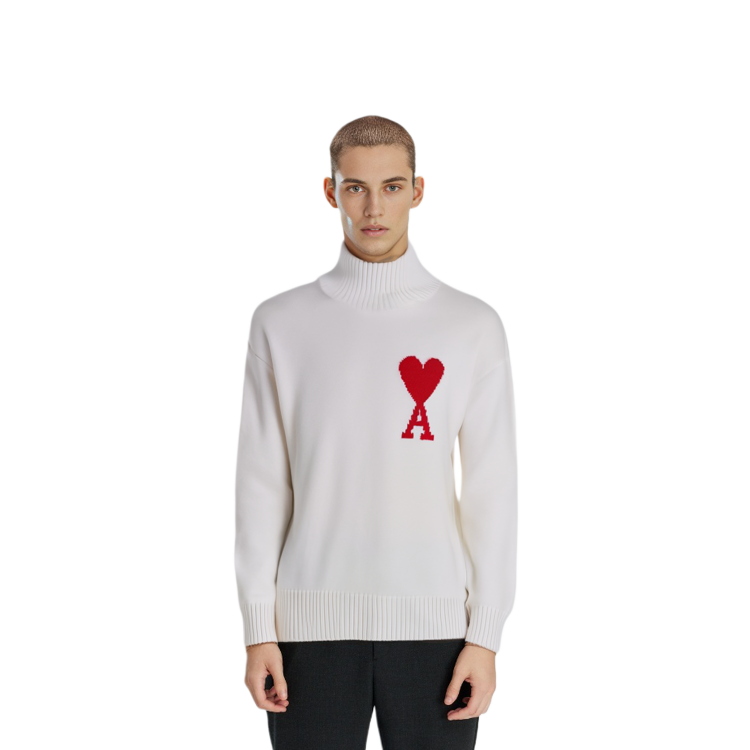 AMI Paris FW22 Unisex White Heart Wool Turtleneck Sweater. BFUKS402018-154 圖 7