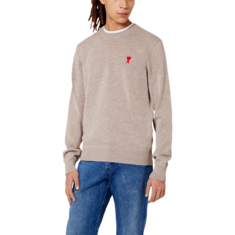AMI Paris FW22 Yadan Red Logo Embroidered Wool Knit Sweater Beige Unisex. HKS001001-250 圖 5