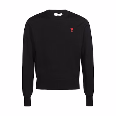 AMI Paris FW23 Black Heart Embroidered Crewneck Knit Sweater BFHKS111KN0025-001