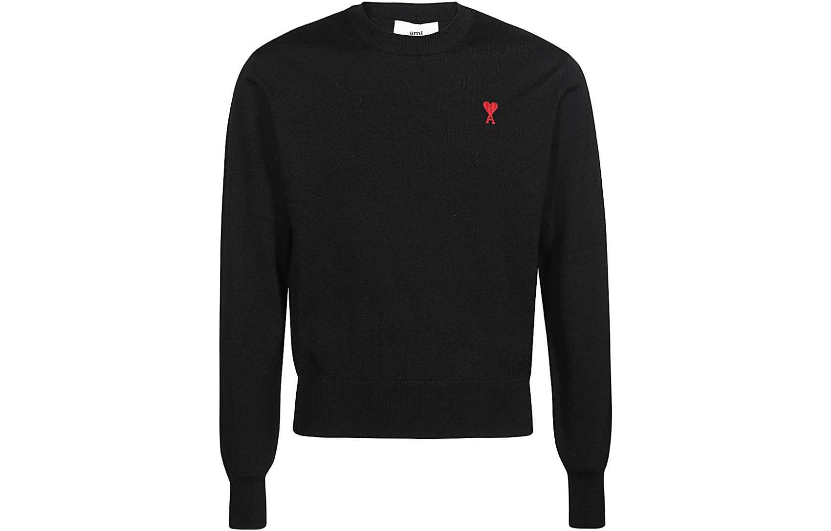 AMI Paris FW23  Black Heart Embroidered Crewneck Knit Sweater BFHKS111KN0025-001 圖 2