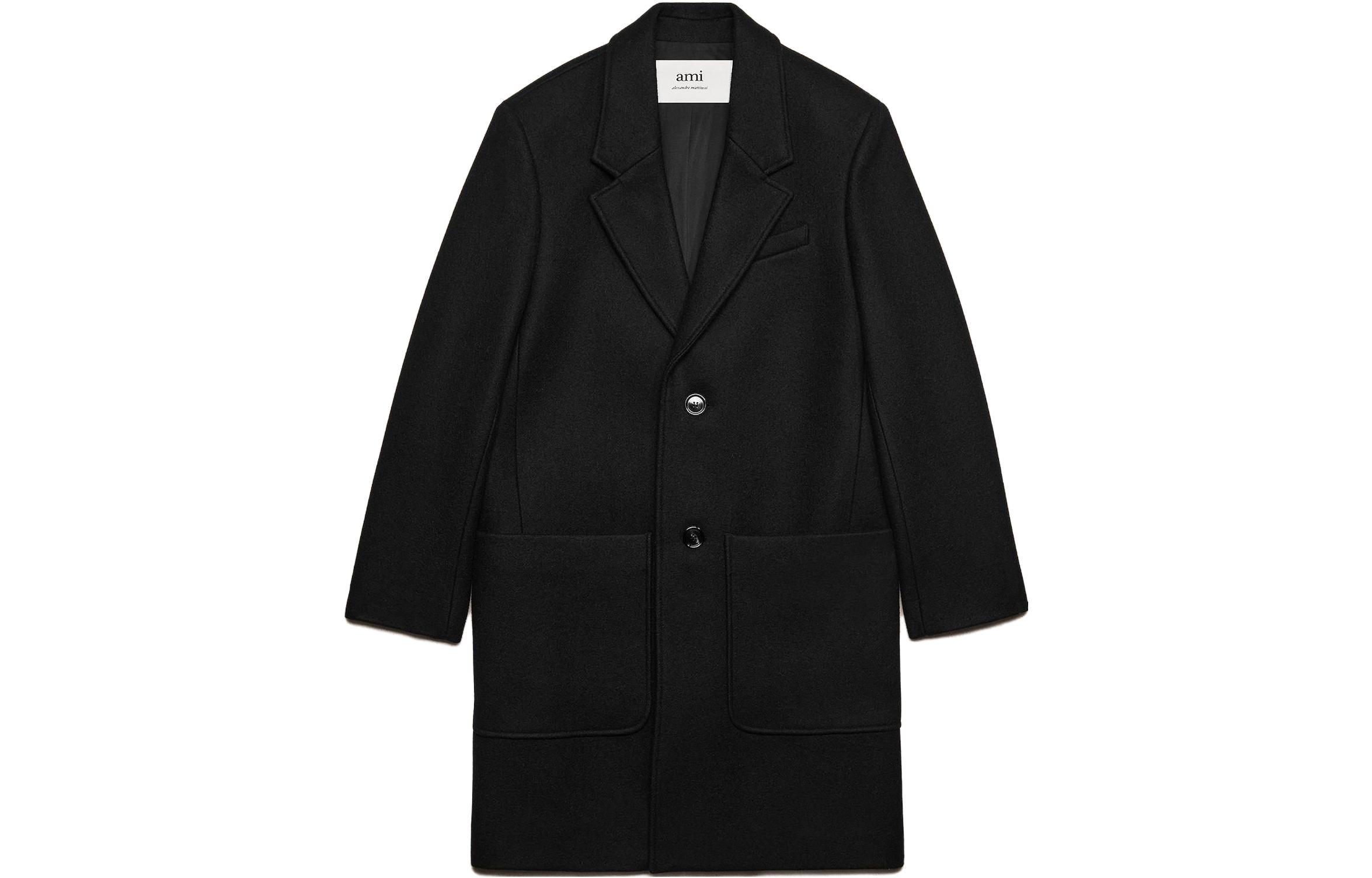 AMI Paris FW23  Black Wool Single-Breasted Coat HCO005WV0020001