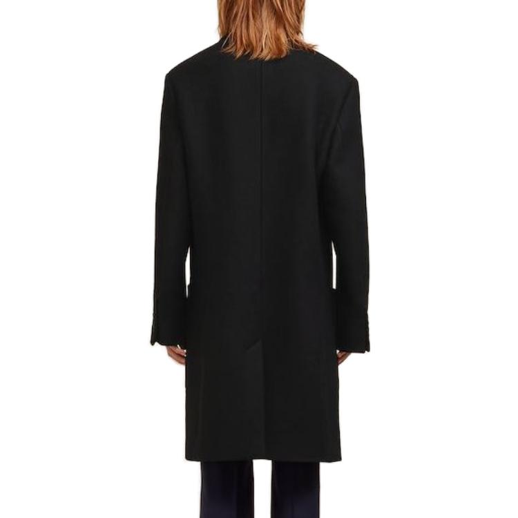 Shop AMI Paris FW23 Mantel Hitam Wool Single-Breasted Lelaki HCO005WV0020001