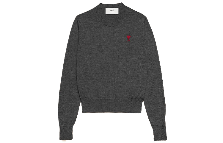 AMI Paris FW23  Heart Embroidered Merino Wool Crewneck Sweater - Smoky Gray FKS111KN0025055 圖 2