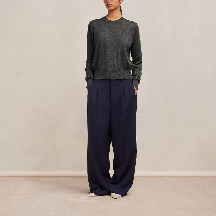 AMI Paris FW23  Heart Embroidered Merino Wool Crewneck Sweater - Smoky Gray FKS111KN0025055 圖 3