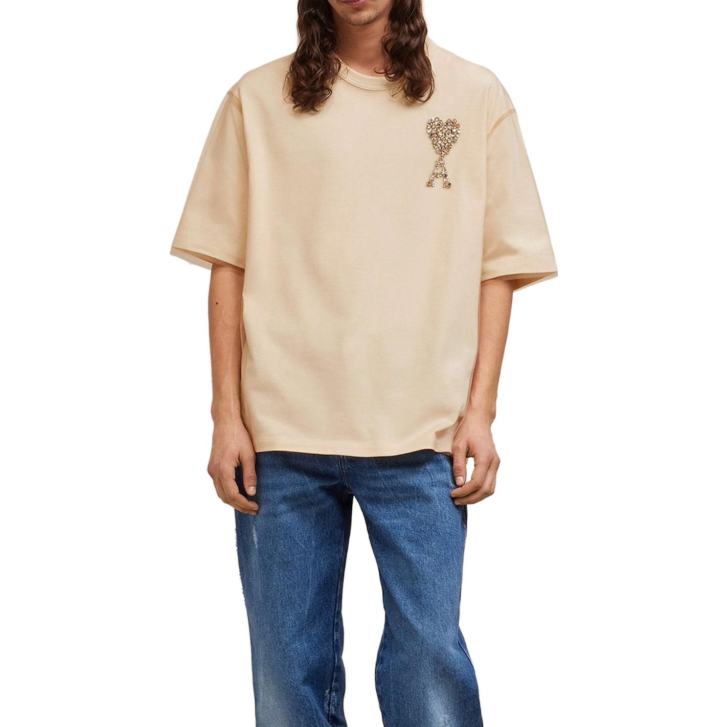 AMI Paris FW23  Loose Fit Heart Logo Crewneck T-Shirt in Off-White. UTS021PA0015268 圖 3