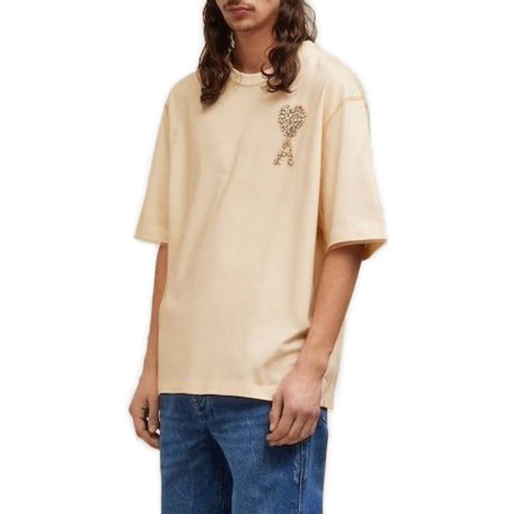 AMI Paris FW23  Loose Fit Heart Logo Crewneck T-Shirt in Off-White. UTS021PA0015268 圖 5