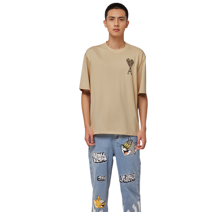 AMI Paris FW23  Loose Fit Heart Logo Crewneck T-Shirt in Off-White. UTS021PA0015268 圖 6