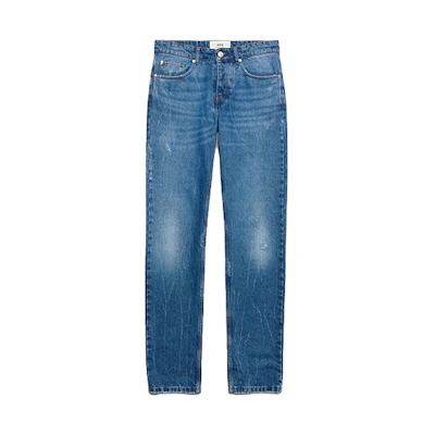 AMI Paris FW23 Washed Vintage Straight-Leg Jeans Indigo. HTR001DE0016480