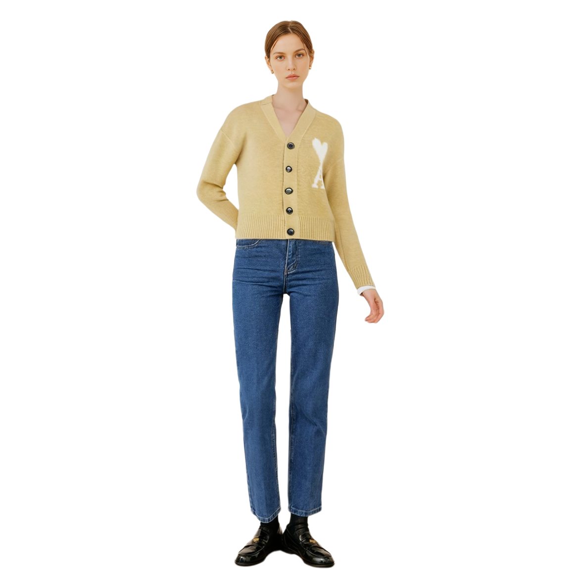 Purchase AMI Paris FW23 大愛心刺繡V領雲紗針織奶油色開衫 男女適用. UKC025KN0032719