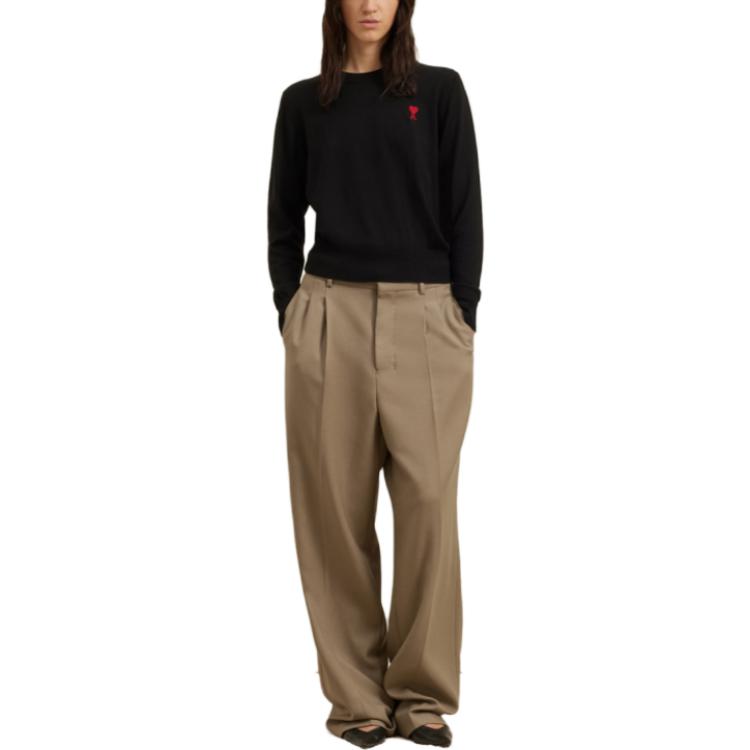 AMI PARIS FW23 Black Merino Wool Crewneck Sweater with Heart Embroidery Unisex BFFKS111.KN0025 圖 3