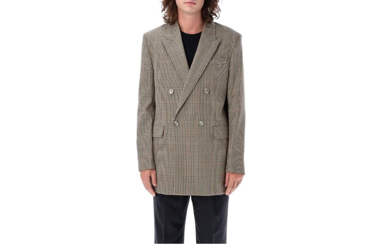 AMI PARIS FW23 Brown Plaid Double-Breasted Blazer Jacket HBV311WV0032-270