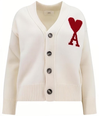 AMI PARIS FW23 經典愛心Logo V領長袖針織開襟外套 白色 男女適用 BFUKC006018-154 Order AMI PARIS FW23 經典愛心Logo V領長袖針織開襟外套 白色 男女適用 BFUKC006018-154