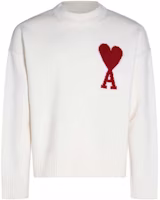 AMI Paris FW23 Classic Heart Wool Embroidered Sweater Unisex Off-White Red Heart. BFUKS006018-154 AMI Paris FW23 Classic Heart Wool Embroidered Sweater Unisex Off-White Red Heart. BFUKS006018-154