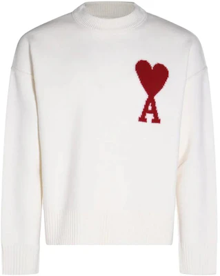 AMI Paris FW23 Classic Heart Wool Embroidered Sweater Unisex Off-White Red Heart. BFUKS006018-154 Buy AMI Paris FW23 Classic Heart Wool Embroidered Sweater Unisex Off-White Red Heart. BFUKS006018-154