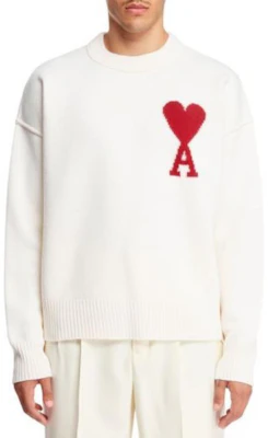 AMI Paris FW23 Classic Heart Wool Embroidered Sweater Unisex Off-White Red Heart. BFUKS006018-154 Lookbook AMI Paris FW23 Classic Heart Wool Embroidered Sweater Unisex Off-White Red Heart. BFUKS006018-154