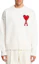 Lookbook AMI Paris FW23 Classic Heart Wool Embroidered Sweater Unisex Off-White Red Heart. BFUKS006018-154