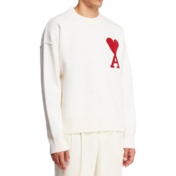 AMI Paris FW23 Classic Heart Wool Embroidered Sweater Unisex Off-White Red Heart. BFUKS006018-154 圖 4