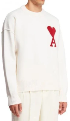 AMI Paris FW23 Classic Heart Wool Embroidered Sweater Unisex Off-White Red Heart. BFUKS006018-154 Shop AMI Paris FW23 Classic Heart Wool Embroidered Sweater Unisex Off-White Red Heart. BFUKS006018-154