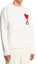 Shop AMI Paris FW23 Classic Heart Wool Embroidered Sweater Unisex Off-White Red Heart. BFUKS006018-154