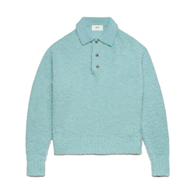 AMI PARIS FW23 Designer Wool-Blend Knit Pullover Sweater Men Ice Blue HPL326KN0021-468