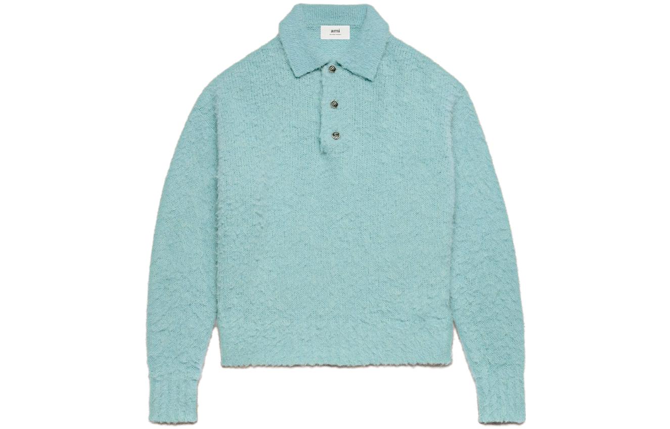 AMI PARIS FW23 Designer Wool-Blend Knit Pullover Sweater Men Ice Blue HPL326KN0021-468 圖 2