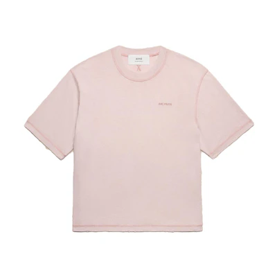AMI Paris FW23 Embroidered Logo Crewneck T-Shirt Unisex Nude Pink UTS016JE0051679