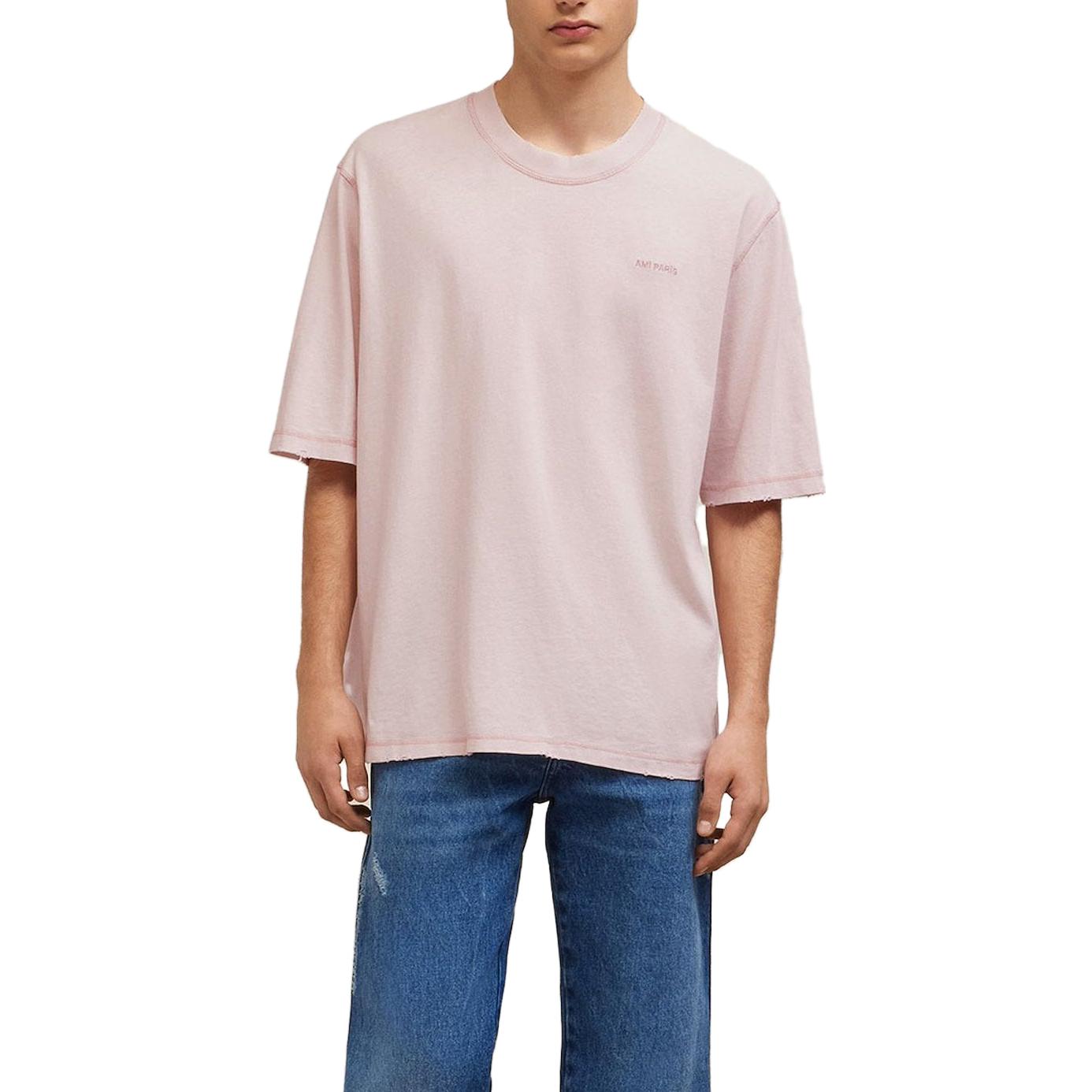 Lookbook AMI Paris FW23 Baju-T Crewneck Logo Sulam Unisex Nude Pink UTS016JE0051679