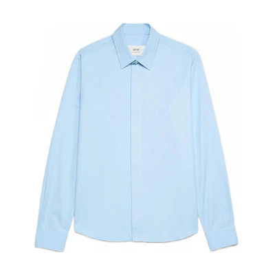 AMI PARIS FW23 Feather Blue Unisex Loose Long Sleeve Shirt with Square Collar USH150CO0045439