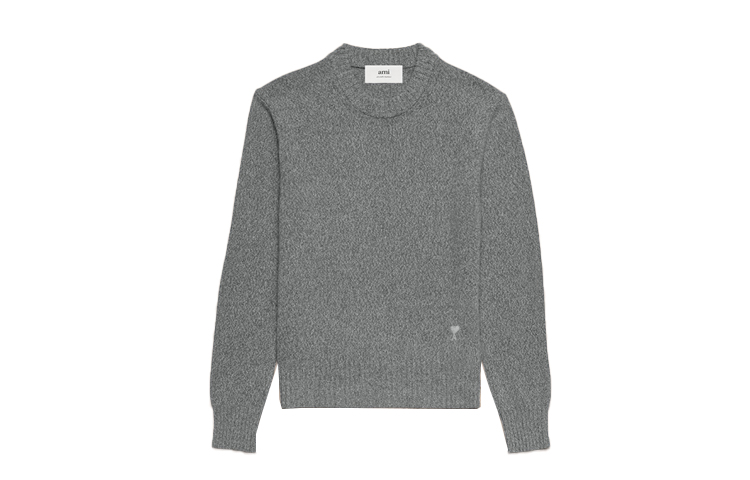 AMI Paris FW23 Grey Heart Logo Wool-Cashmere Pullover Sweater Unisex HKS127.005055 圖 2
