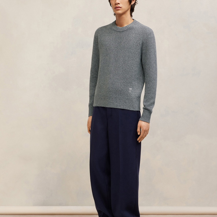 AMI Paris FW23 Grey Heart Logo Wool-Cashmere Pullover Sweater Unisex HKS127.005055 圖 3