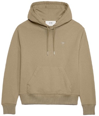 AMI Paris FW23 愛心刺繡連帽衫 中性 灰米色套頭衛衣 USW203730-281 Order AMI Paris FW23 愛心刺繡連帽衫 中性 灰米色套頭衛衣 USW203730-281