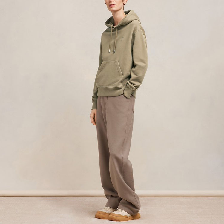 Purchase AMI Paris FW23 愛心刺繡連帽衫 中性 灰米色套頭衛衣 USW203730-281