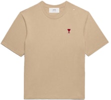 AMI Paris FW23 Heart Logo Embroidered Oversized T-Shirt Beige Unisex. UTS005726265 AMI Paris FW23 Heart Logo Embroidered Oversized T-Shirt Beige Unisex. UTS005726265