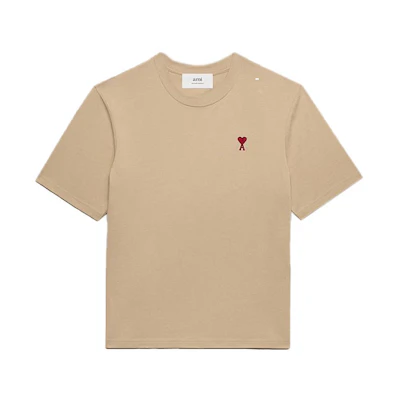 AMI Paris FW23 Heart Logo Embroidered Oversized T-Shirt Beige Unisex. UTS005726265