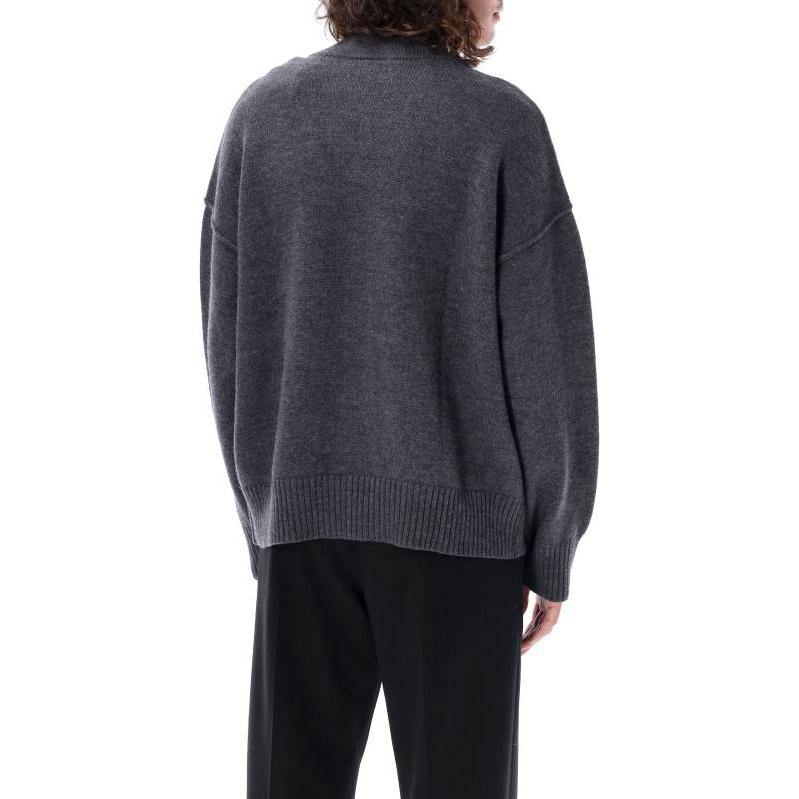 AMI Paris FW23 Heart Logo Loose V-Neck Sweater Unisex Grey BFUKC006018-084 圖 4