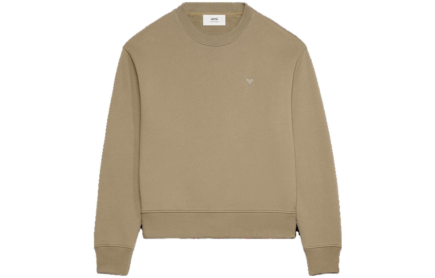 AMI Paris FW23 Olive Green Embroidered Heart Logo Cotton Sweatshirt USW003730-281