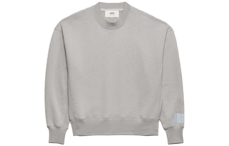 AMI PARIS FW23 Pearl Gray Loose-Fit Unisex Long-Sleeve Sweatshirt USW0177401-088