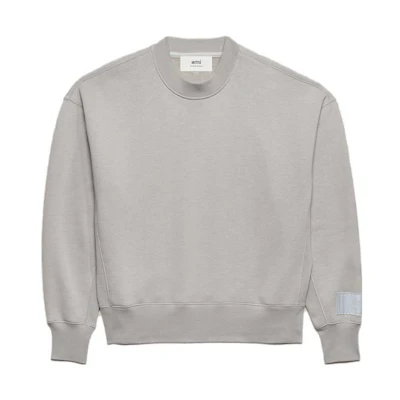 AMI PARIS FW23 Pearl Gray Loose-Fit Unisex Long-Sleeve Sweatshirt USW0177401-088