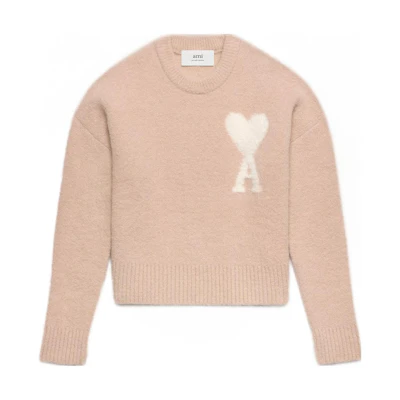 AMI PARIS FW23 Pink Heart Jacquard Crewneck Sweater . UKS025KN0032-685