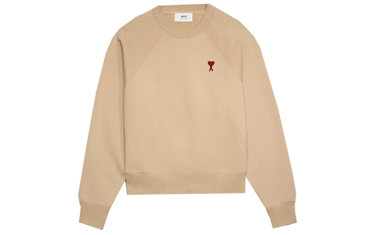 AMI PARIS FW23 Red Heart Logo Raglan Cotton Crewneck Sweatshirt Champagne Unisex USW005747265