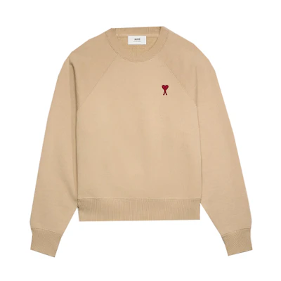 AMI PARIS FW23 Red Heart Logo Raglan Cotton Crewneck Sweatshirt Champagne Unisex USW005747265