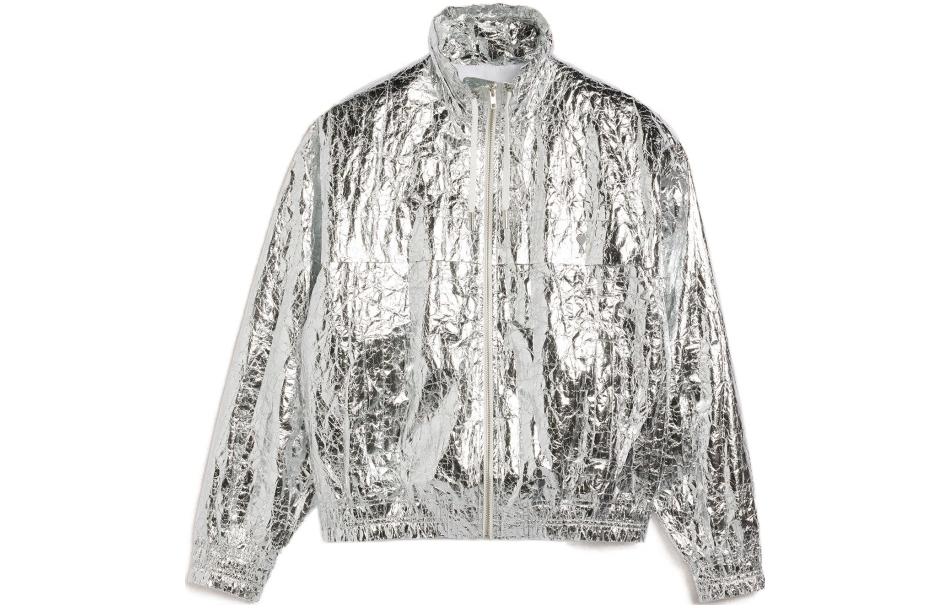 AMI PARIS FW23 Shiny Zipper Stand Collar Jacket Silver Unisex SPUJK048PE0001-900