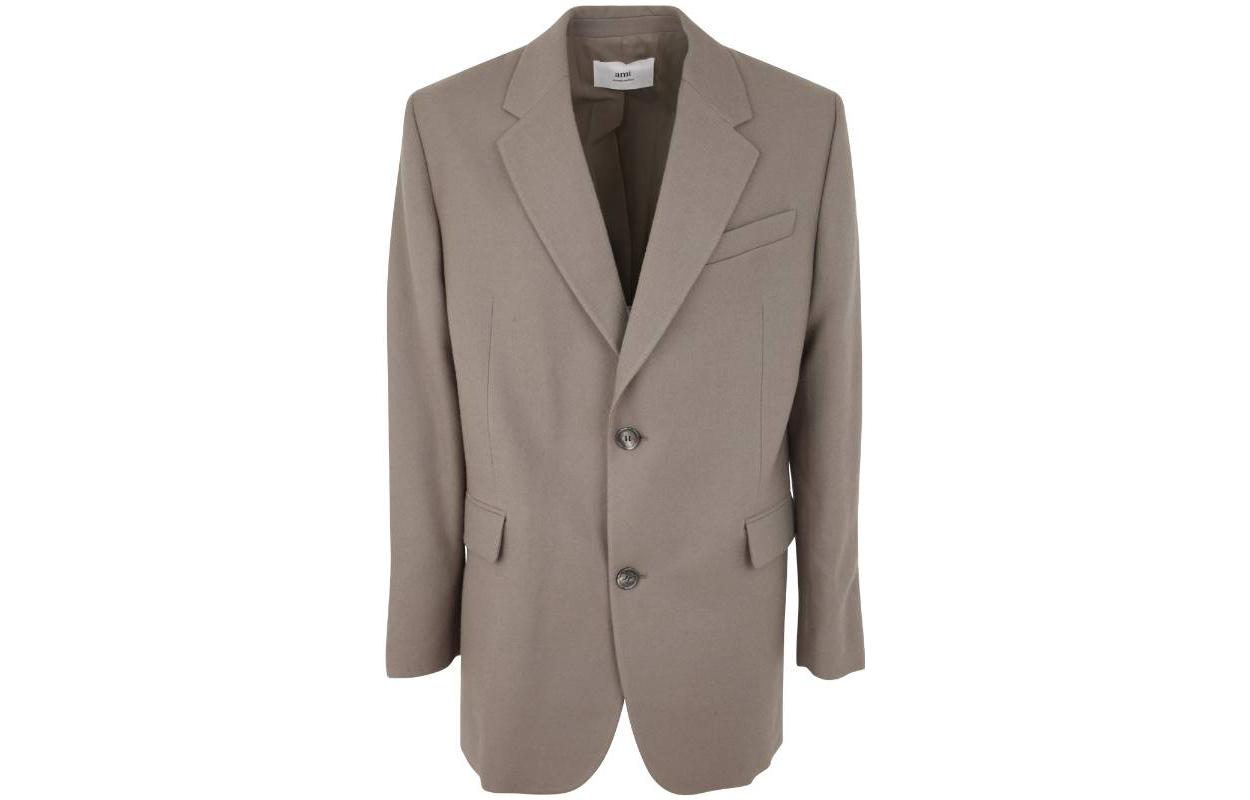 AMI PARIS FW23 Single-Breasted Jacket Gray Taupe HBV301WV0018281