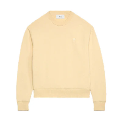 AMI PARIS FW23 Unisex Cream Yellow Embroidered Chest Crewneck Sweatshirt USW003730718