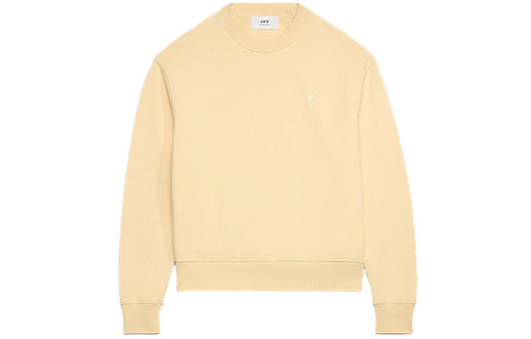 Order AMI PARIS FW23 Unisex Krim Kuning Baju Sweatshirt Crewneck Sulam Dada USW003730718